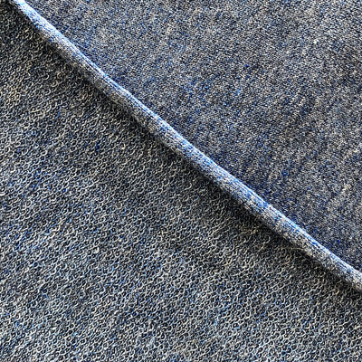 1 1/2 YARDS REMNANT - Cotton Stretch Baby French Terry Knit - Deadstock - Heather Denim Blue