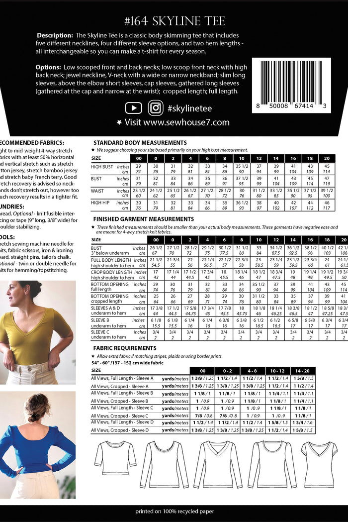 #164 Skyline Tee Sewing Pattern (Sizes 00-20)