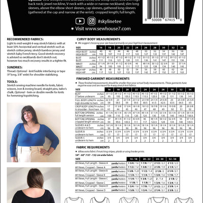 #165C Skyline Tee Curvy Fit Sewing Pattern (Sizes 16-34)