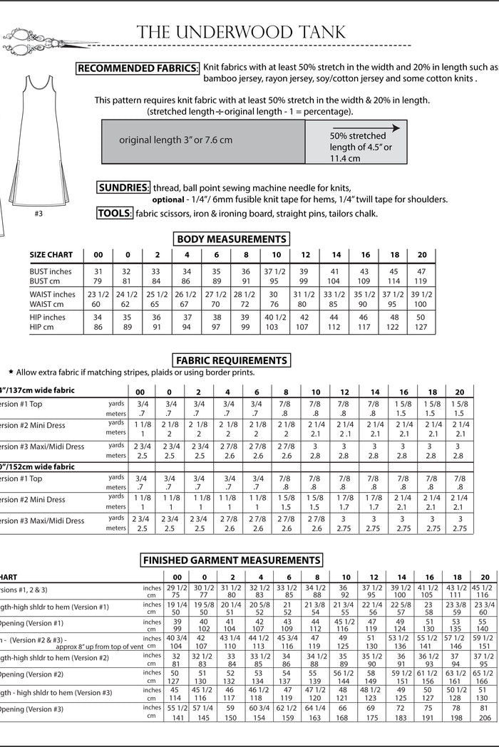 Underwood Tank Top & Dress CURVY FIT Sewing Pattern (PDF)
